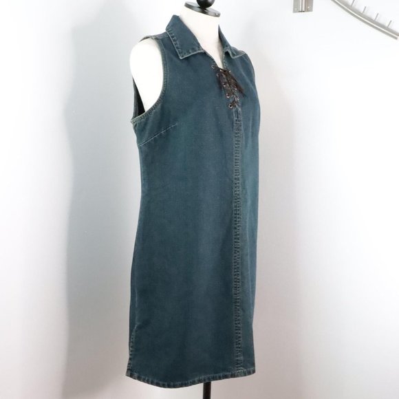 New Sonoma Women's L Denim Blue Jean 90's Y2K Fitted Sheath Sleeveless Dress - Picture 2 of 11